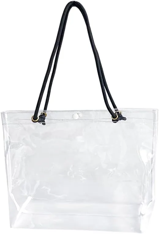 Transparent PVC Pink Tote Bag with Black Handles, Waterproof Storage Organizer for Supermarket, Gym, Travel