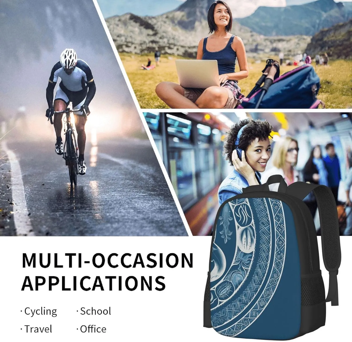Travel Backpack for Women Men Laptop Backpack 15.6 Inch Computer Bag Blue serpentine chart Carry on Backpack