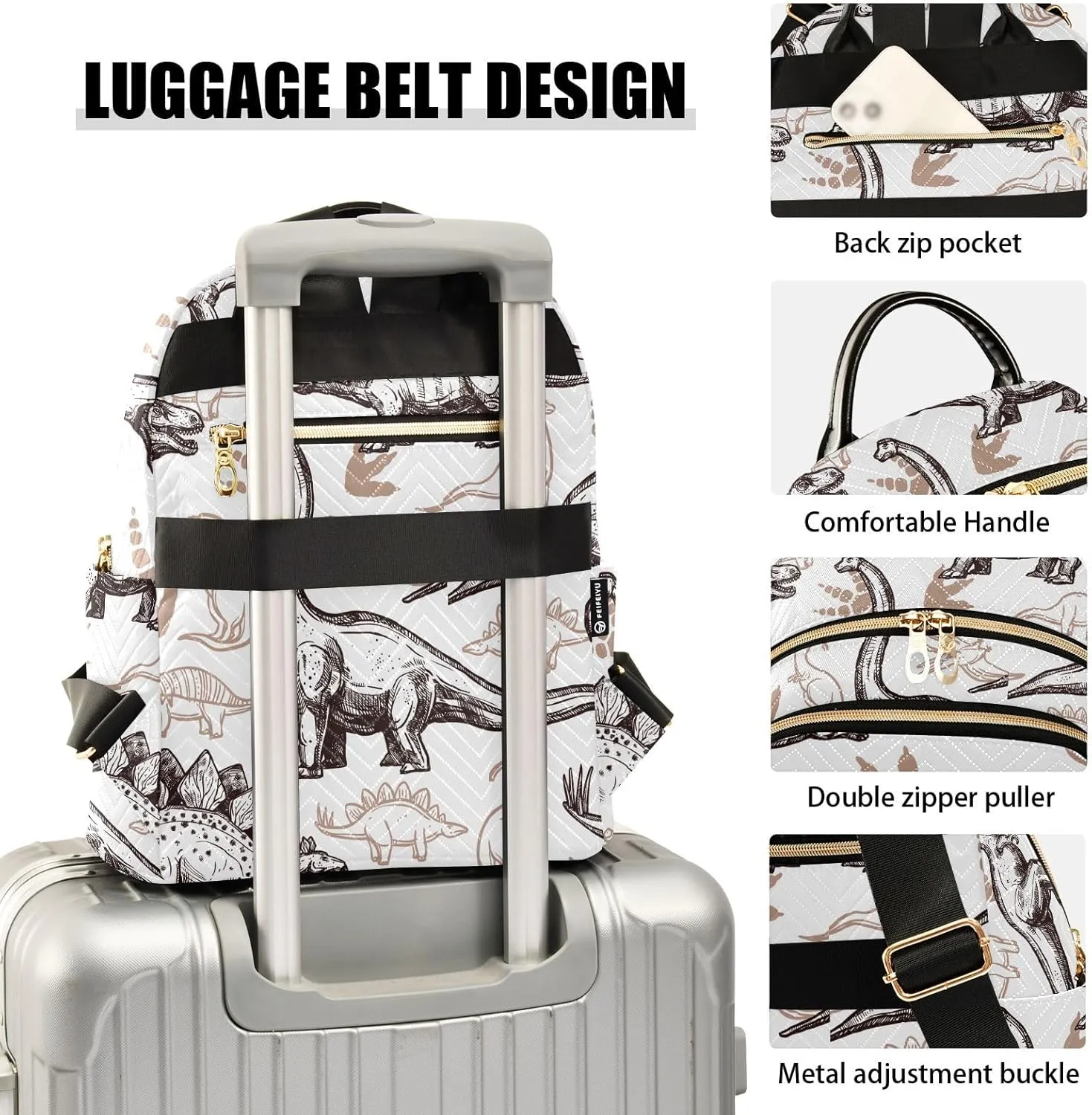 Travel Backpack Purse for Women Fashion Anti-theft Work Casual Animal Dinosaurs Pattern Daypack Shoulder Bag Medium Size