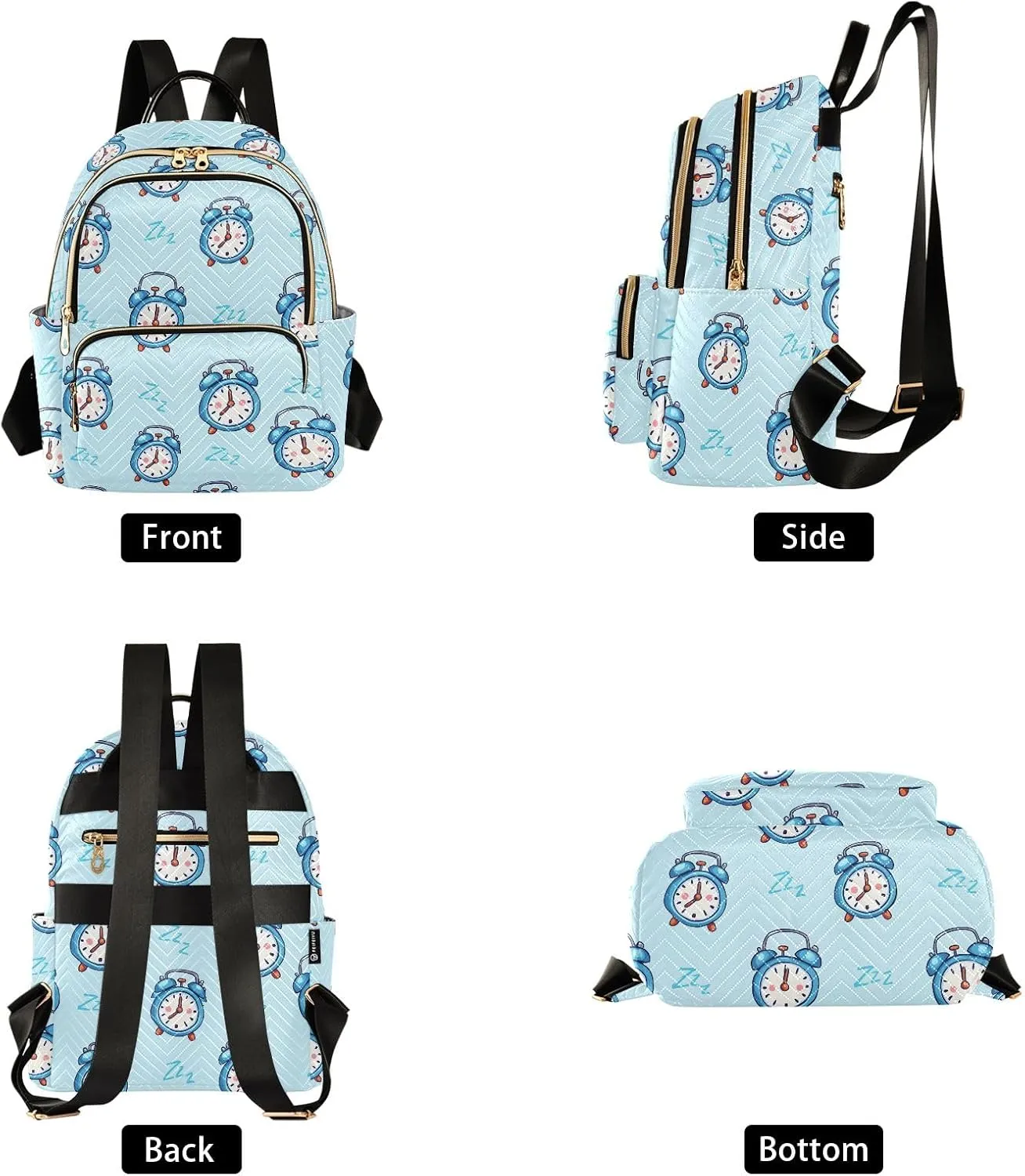 Travel Backpack Purse for Women Fashion Anti-theft Work Casual Blue Alarm Clock Daypack Shoulder Bag Medium Size