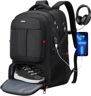Travel Business Laptop Backpack for Men with Shoe Compartment Fit 18.4 Inch Laptop,Sport Gym Bag for College Hiking Camping Business Working,Extra Large School Bookbag for Women Boys,Black