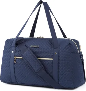 Travel Duffle Bag, BAGSMART 31L Quilted Weekender Overnight Bag for Women with Laptop Compartment, Large Carry On Airport Bag with Wet Pocket & Shoe Bag for Business Trips, Sports (Navy blue)