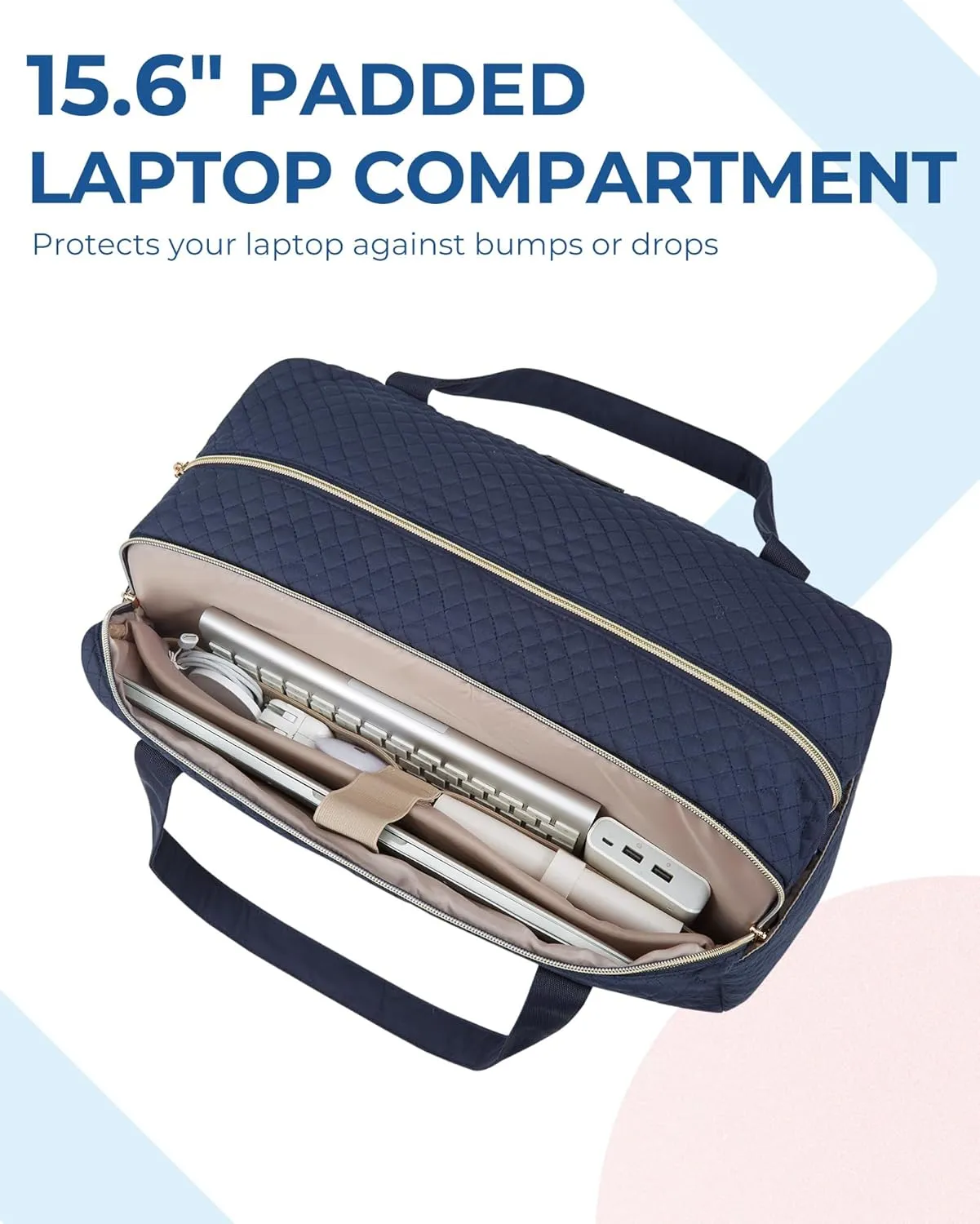 Travel Duffle Bag, BAGSMART 31L Quilted Weekender Overnight Bag for Women with Laptop Compartment, Large Carry On Airport Bag with Wet Pocket & Shoe Bag for Business Trips, Sports (Navy blue)
