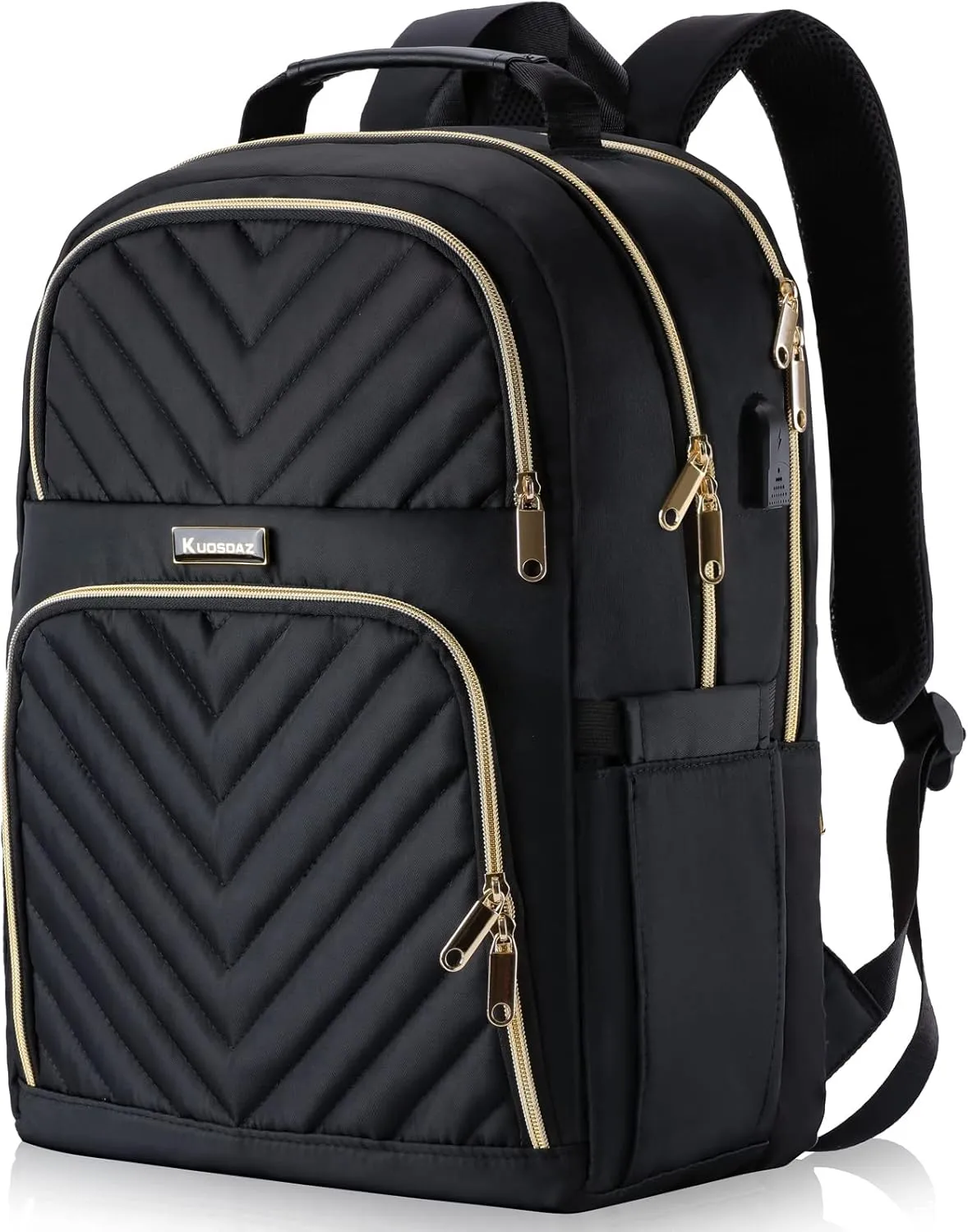 Travel Laptop Backpack, School Backpack for Teen Girls, 15.6 Inch Quilted Work Backpack Purse with USB Charging Port, Large Anti-theft Bookbag for Students, Casual Daypacks for Women,Black