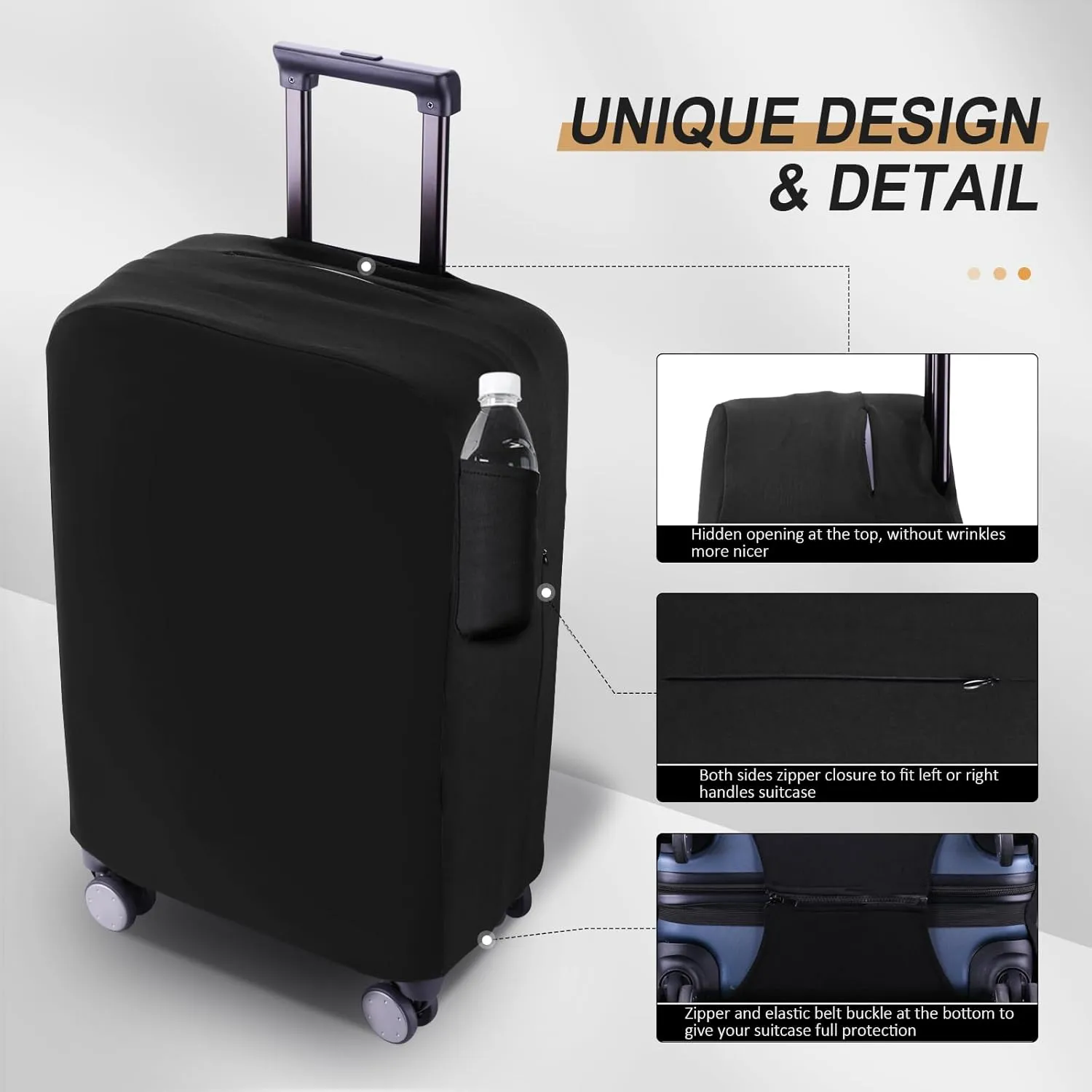 Travel Luggage Cover Suitcase Protector Scratch-Resistant Fit 19-31 Inch Suitcase With Pocket, Not Included Suitcase (Black Pocket, S(19-21inch))
