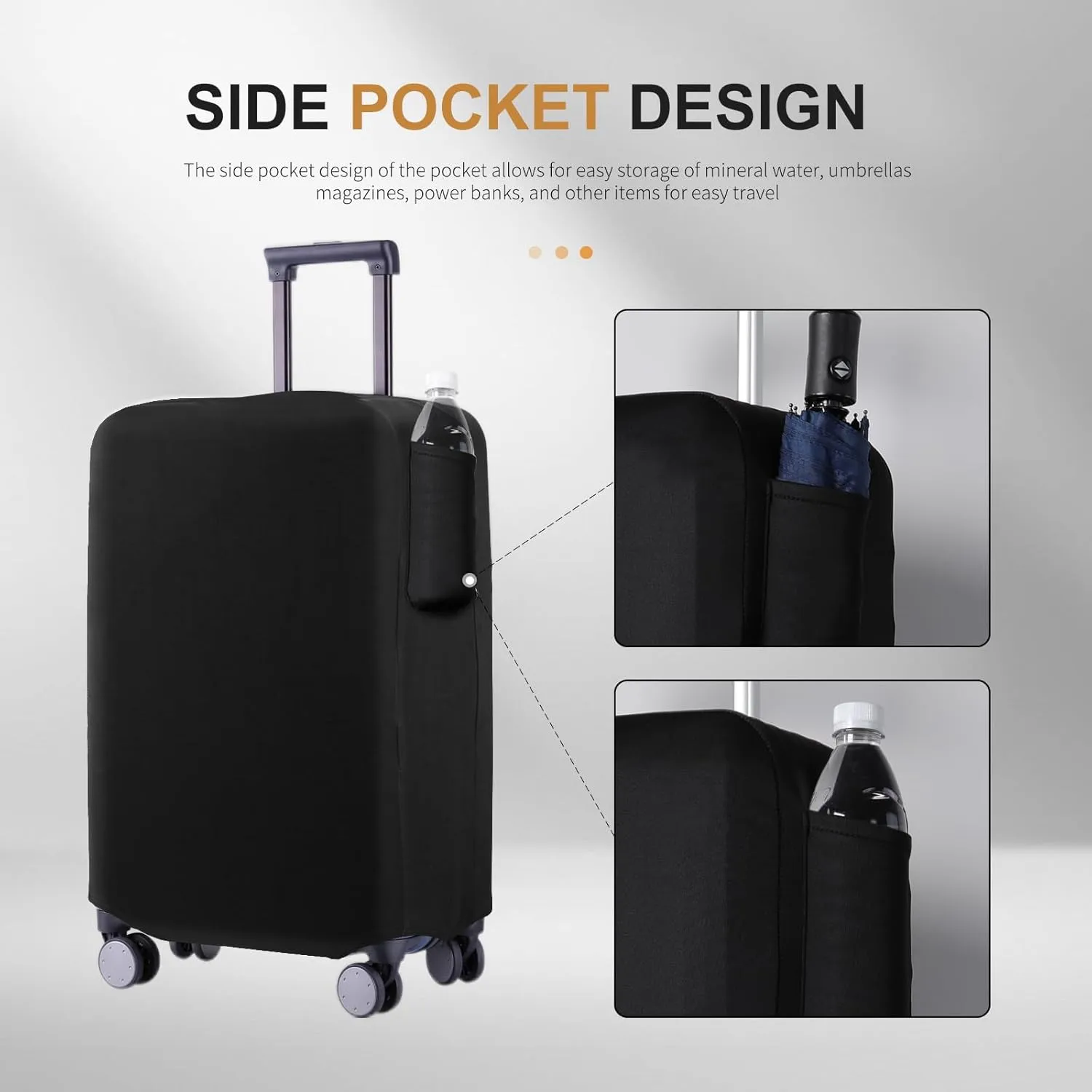 Travel Luggage Cover Suitcase Protector Scratch-Resistant Fit 19-31 Inch Suitcase With Pocket, Not Included Suitcase (Black Pocket, S(19-21inch))
