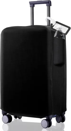 Travel Luggage Cover Suitcase Protector Scratch-Resistant Fit 19-31 Inch Suitcase With Pocket, Not Included Suitcase (Black Pocket, S(19-21inch))
