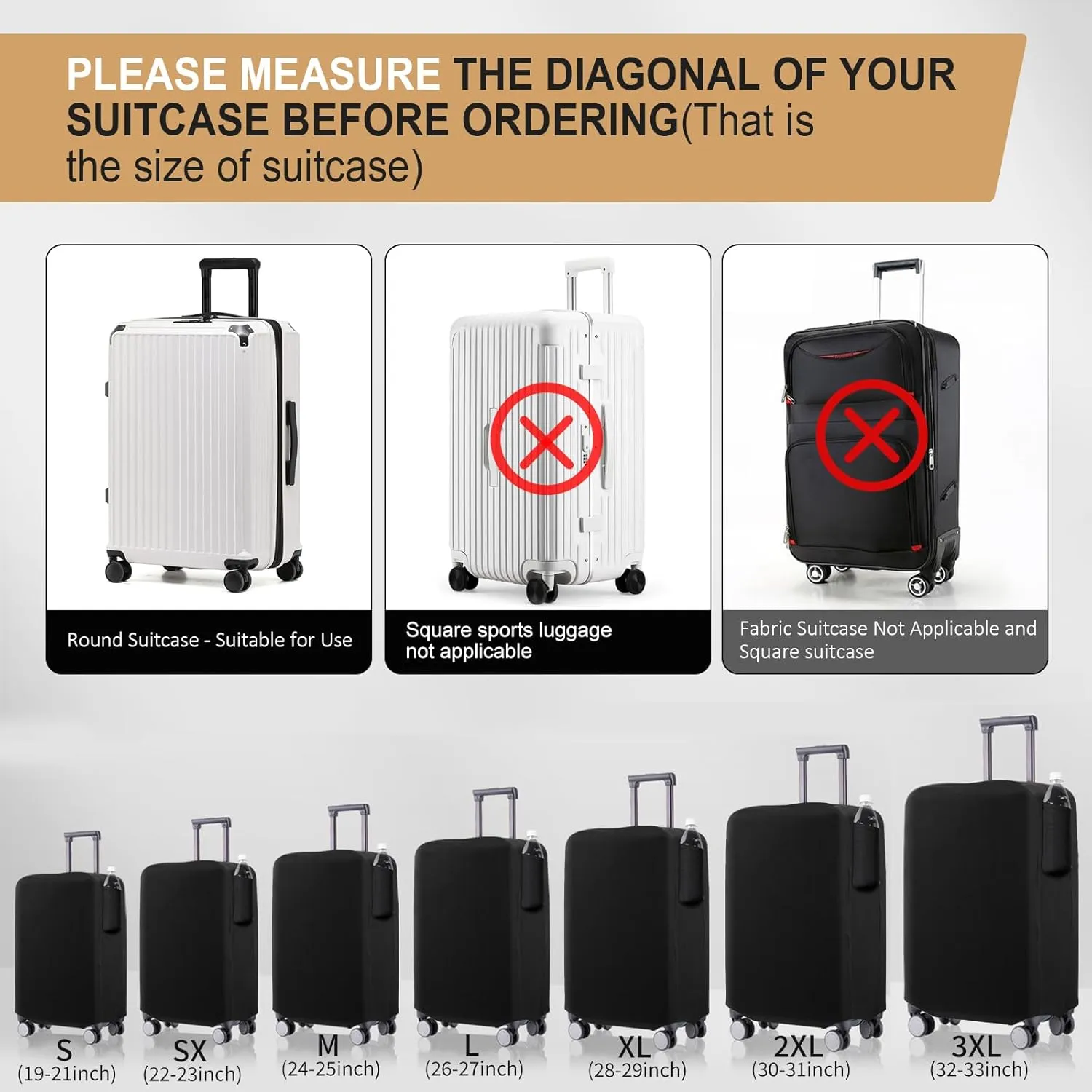Travel Luggage Cover Suitcase Protector Scratch-Resistant Fit 19-31 Inch Suitcase With Pocket, Not Included Suitcase (Black Pocket, S(19-21inch))