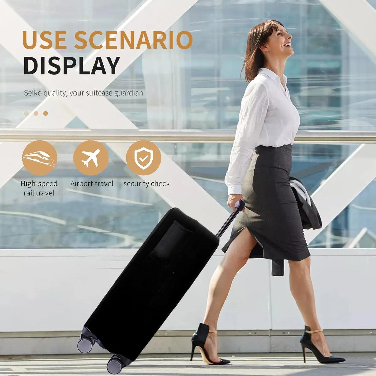 Travel Luggage Cover Suitcase Protector Scratch-Resistant Fit 19-31 Inch Suitcase With Pocket, Not Included Suitcase (Black Pocket, S(19-21inch))