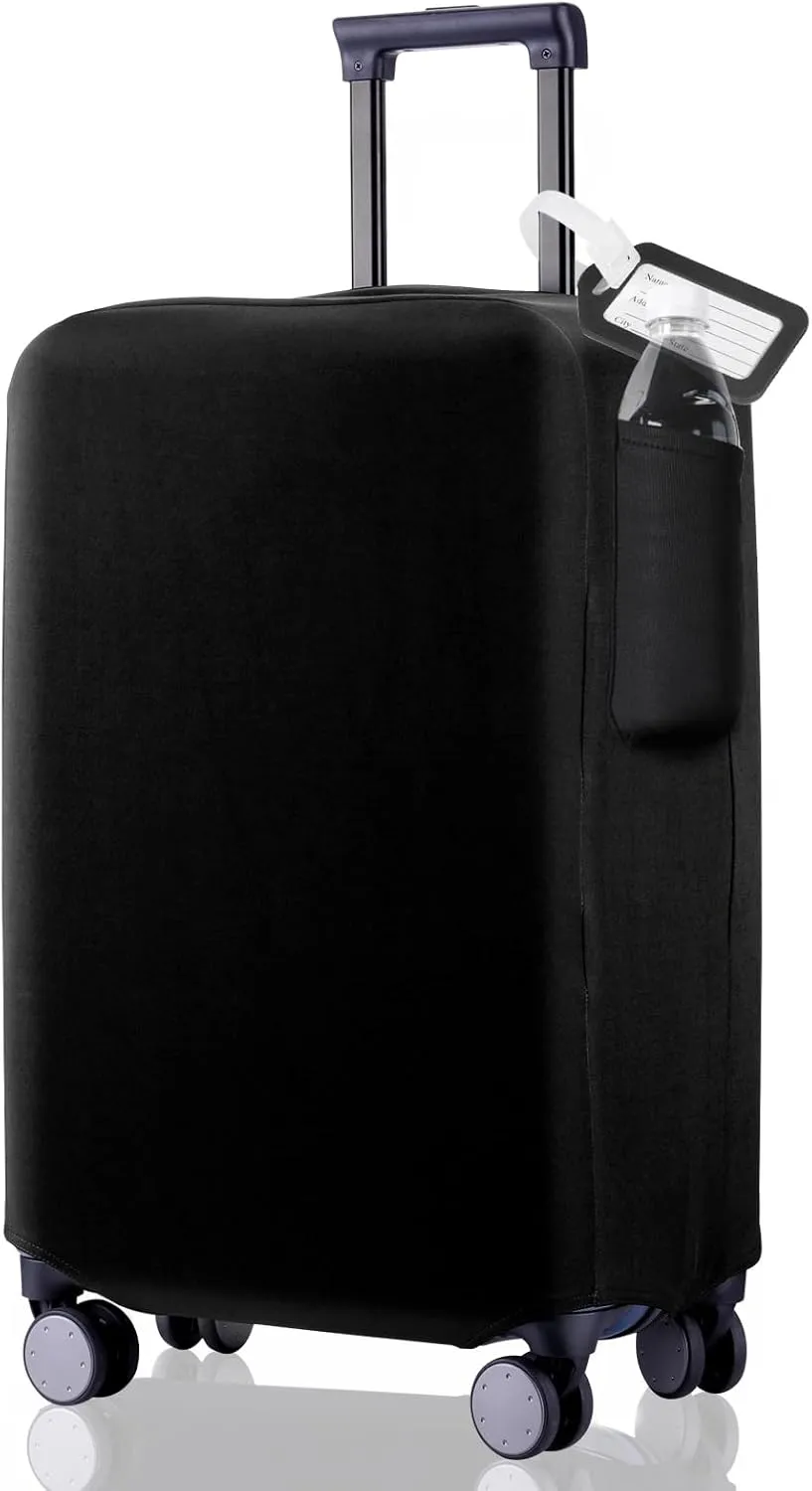 Travel Luggage Cover Suitcase Protector Scratch-Resistant Fit 19-31 Inch Suitcase With Pocket, Not Included Suitcase (Black Pocket, S(19-21inch))