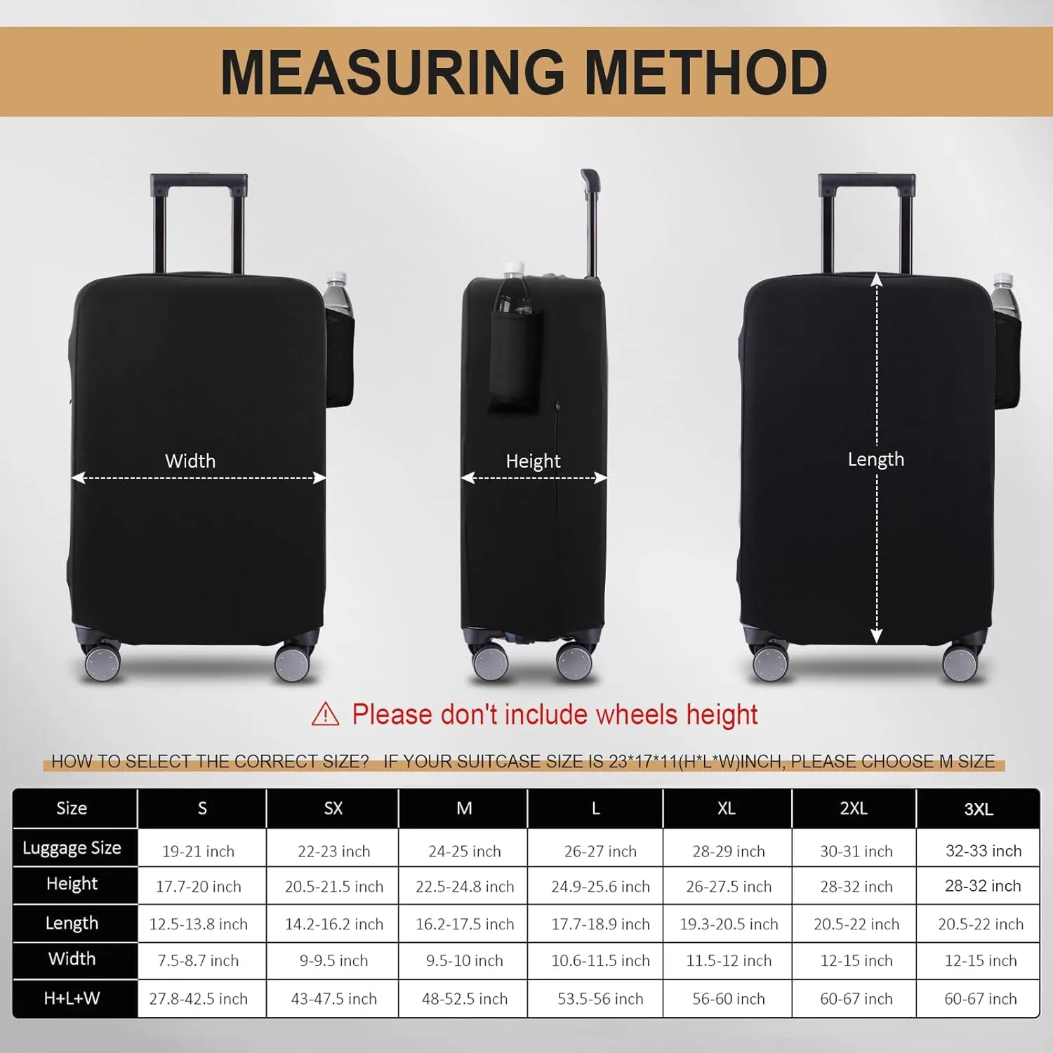 Travel Luggage Cover Suitcase Protector Scratch-Resistant Fit 19-31 Inch Suitcase With Pocket, Not Included Suitcase (Black Pocket, S(19-21inch))