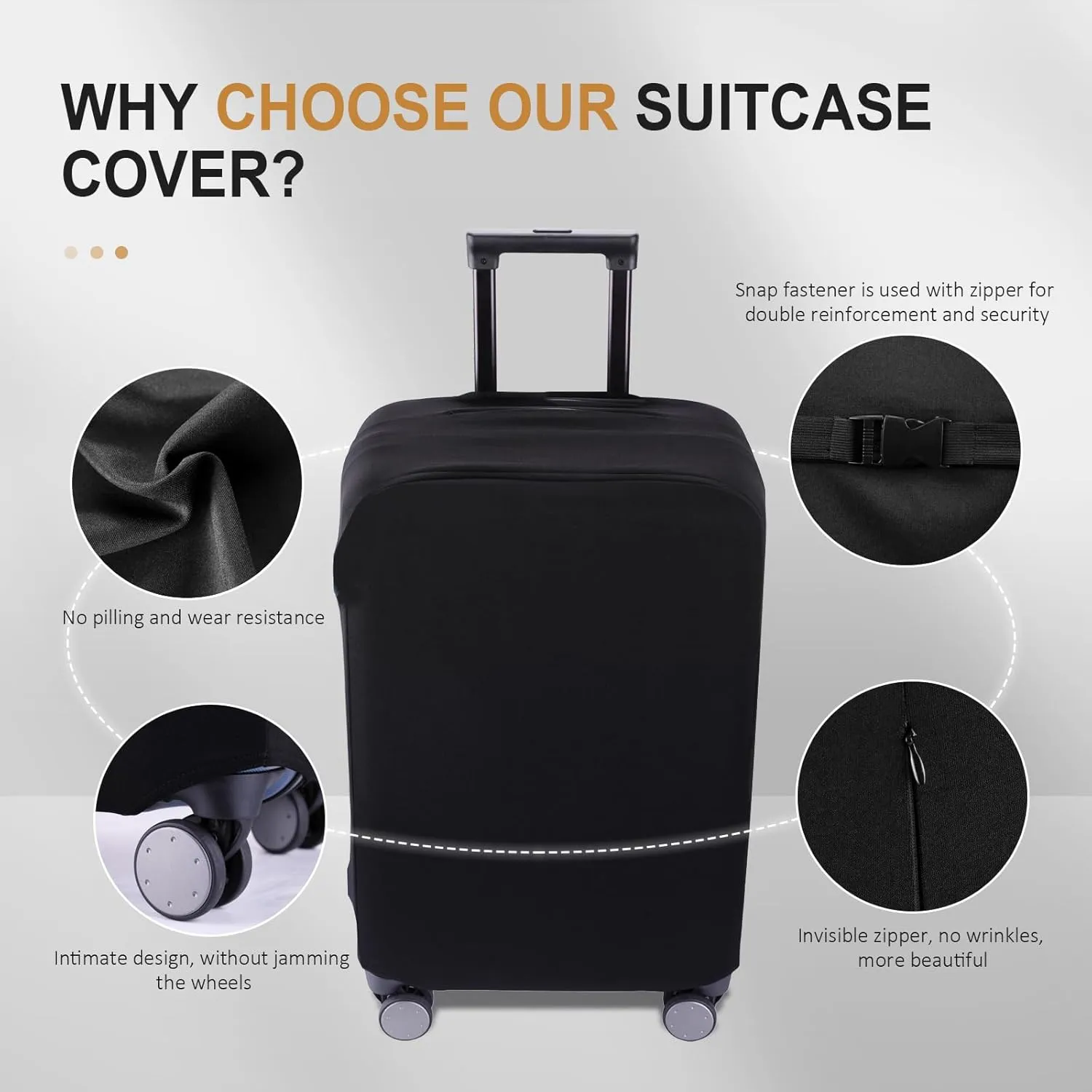 Travel Luggage Cover Suitcase Protector Scratch-Resistant Fit 19-31 Inch Suitcase With Pocket, Not Included Suitcase (Black Pocket, S(19-21inch))