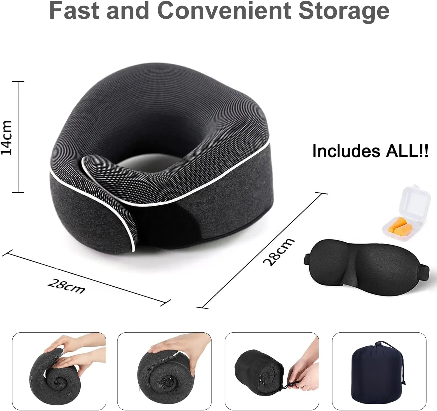 Travel Neck Pillow, Best Memory Foam Airplane Pillow for Head Support Soft Adjustable Pillow for Plane, Car & Home Recliner Use (Black1)