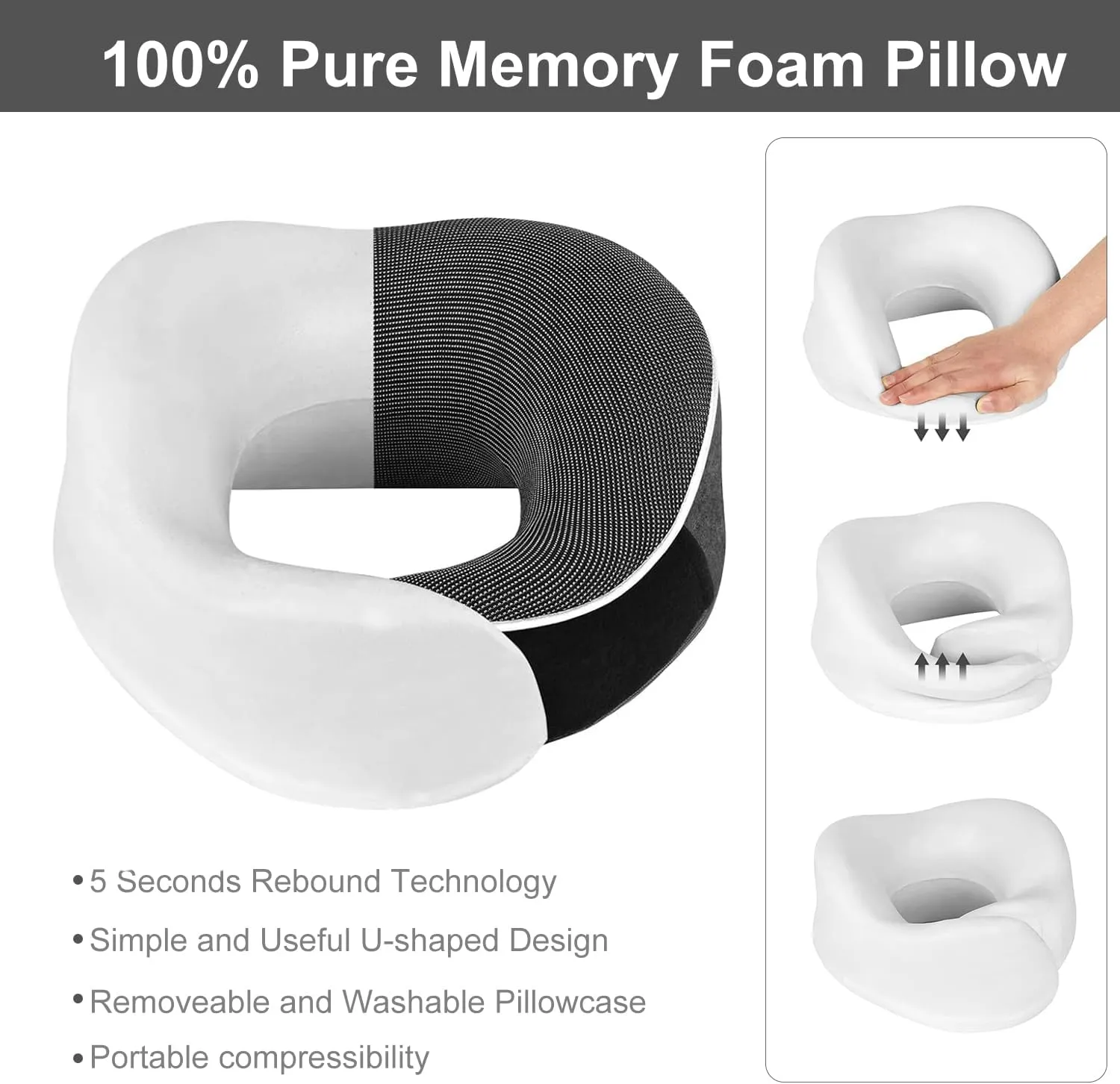 Travel Neck Pillow, Best Memory Foam Airplane Pillow for Head Support Soft Adjustable Pillow for Plane, Car & Home Recliner Use (Black1)