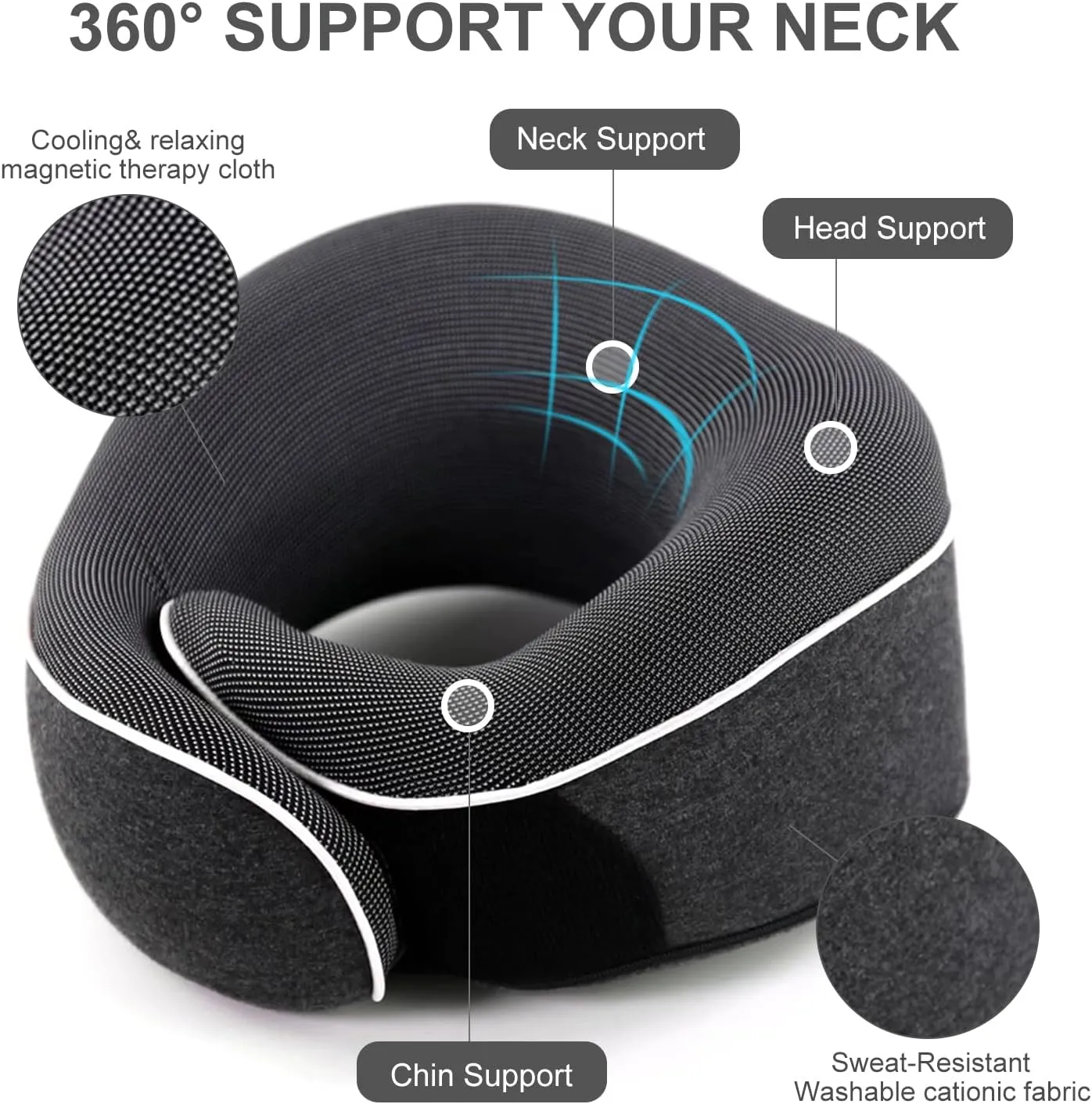 Travel Neck Pillow, Best Memory Foam Airplane Pillow for Head Support Soft Adjustable Pillow for Plane, Car & Home Recliner Use (Black1)