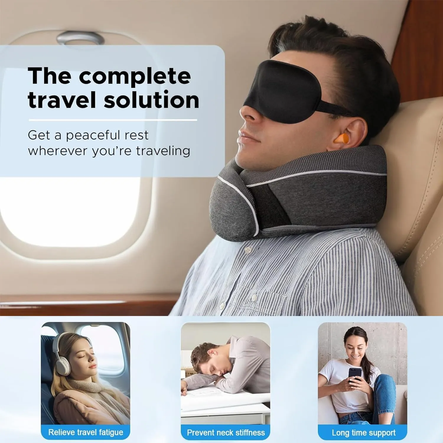 Travel Neck Pillow, Best Memory Foam Airplane Pillow for Head Support Soft Adjustable Pillow for Plane, Car & Home Recliner Use (Black1)