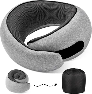 Travel Neck Pillows, 100% Memory Foam Filling, Travel Pillows for Airplanes, Compact and Ergonomic Design, Best for Sleeping Plane Train Travel Essentials (Light Grey)