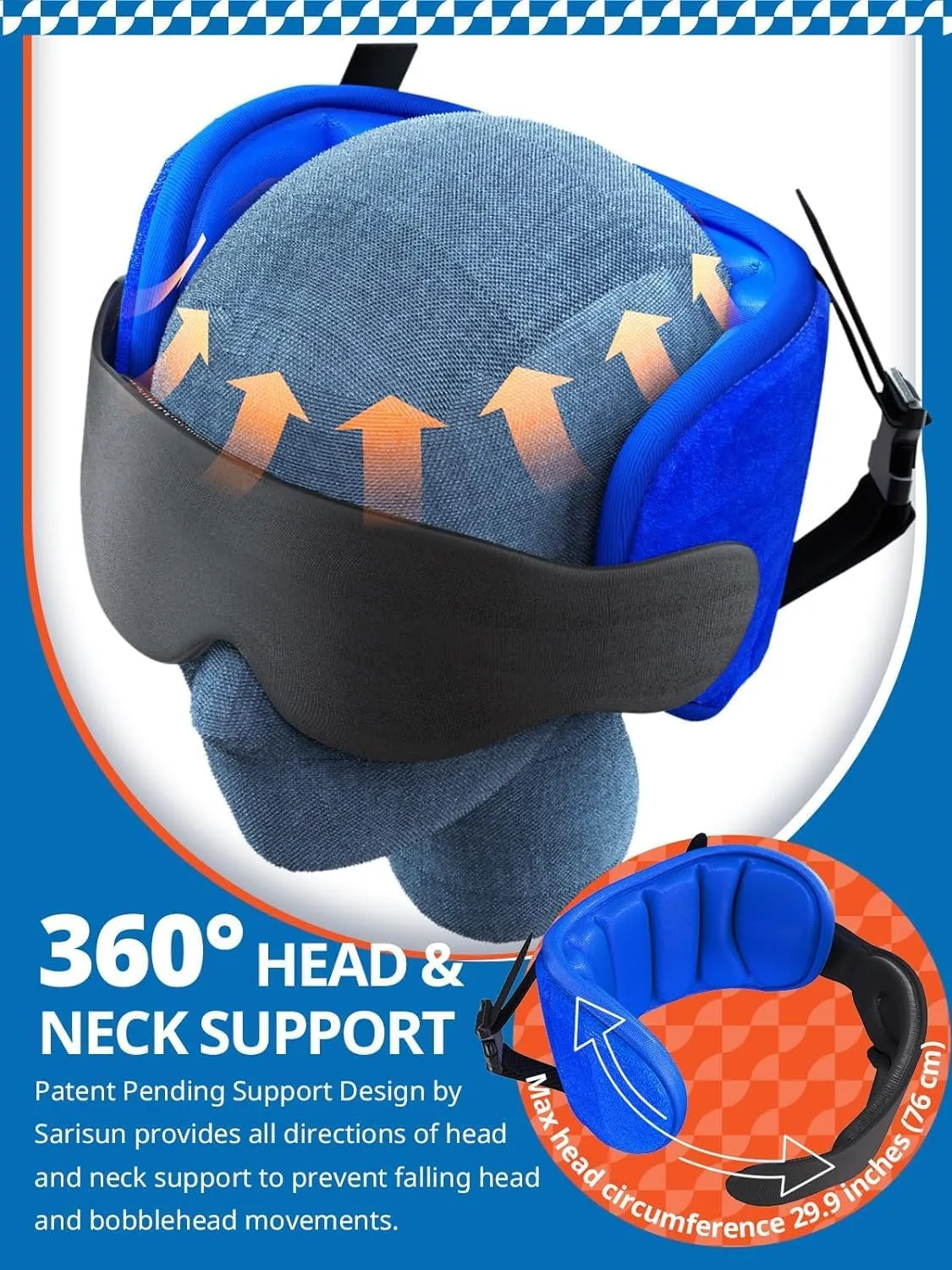 Travel Pillows for Airplanes, Airplane Pillow with Eye Mask for Long Flight, Airplane Head Strap for Sleeping, Travel Neck Pillow for Car, Road Trip Car Headrest, Stop Bobblehead, Dark Brown