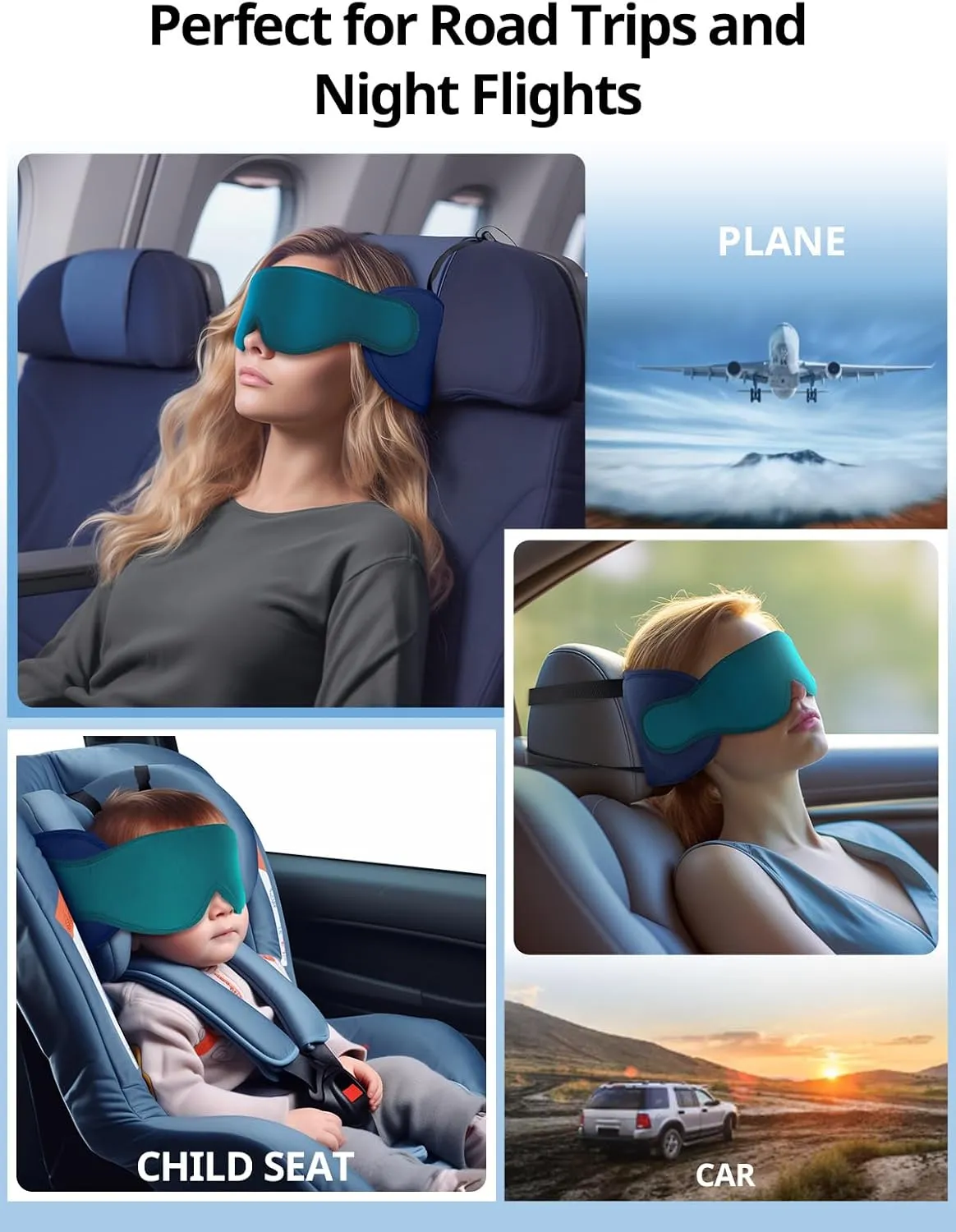 Travel Pillows for Airplanes, FSA HSA Eligible Approved Travel Accessories for Long Flight Head Support, Car Travel Pillow for Kids, Eye Mask for Sleeping Airplane, Royal Blue