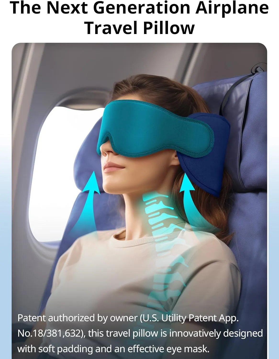 Travel Pillows for Airplanes, FSA HSA Eligible Approved Travel Accessories for Long Flight Head Support, Car Travel Pillow for Kids, Eye Mask for Sleeping Airplane, Royal Blue
