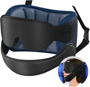 Travel Pillows for Airplanes with Sleep Eye Mask, Chin Strap, Airplane Pillow for Long Flights, Car Road Trip, 360° Headrest, Stop Bobblehead, FSA HSA Eligible, Mottled Blue