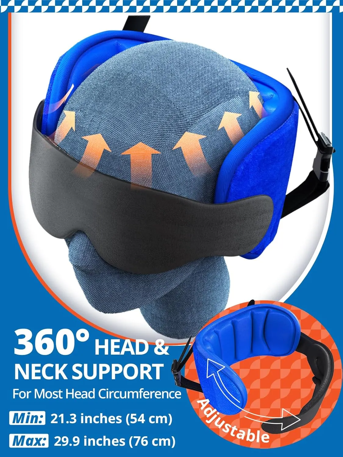 Travel Pillows for Airplanes with Sleep Eye Mask, Chin Strap, Airplane Pillow for Long Flights, Car Road Trip, 360° Headrest, Stop Bobblehead, FSA HSA Eligible, Mottled Blue