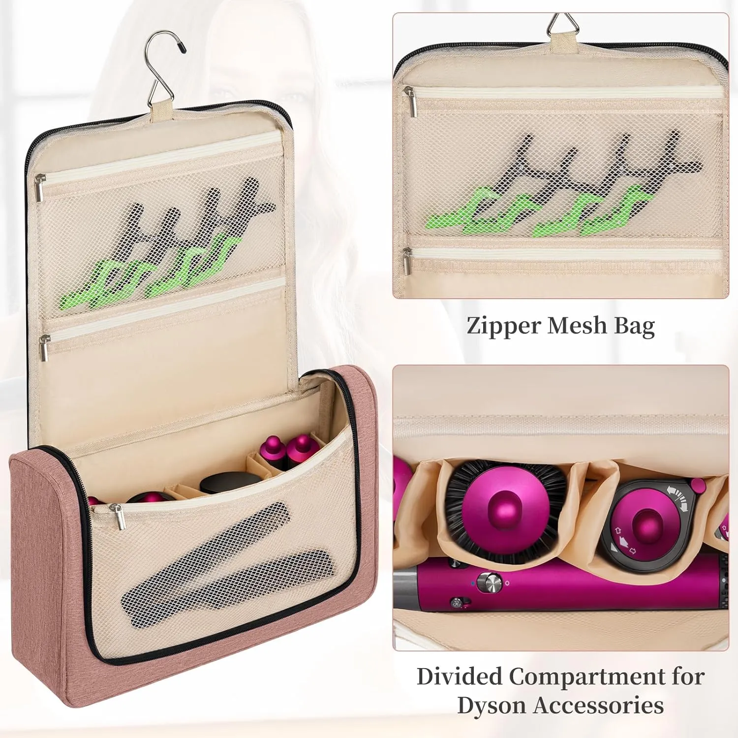 Travel Storage Bag Compatible with Dyson Airwrap Styler, Portable Travel Organizer for Hair Curler and Attachment with Multi-pockets