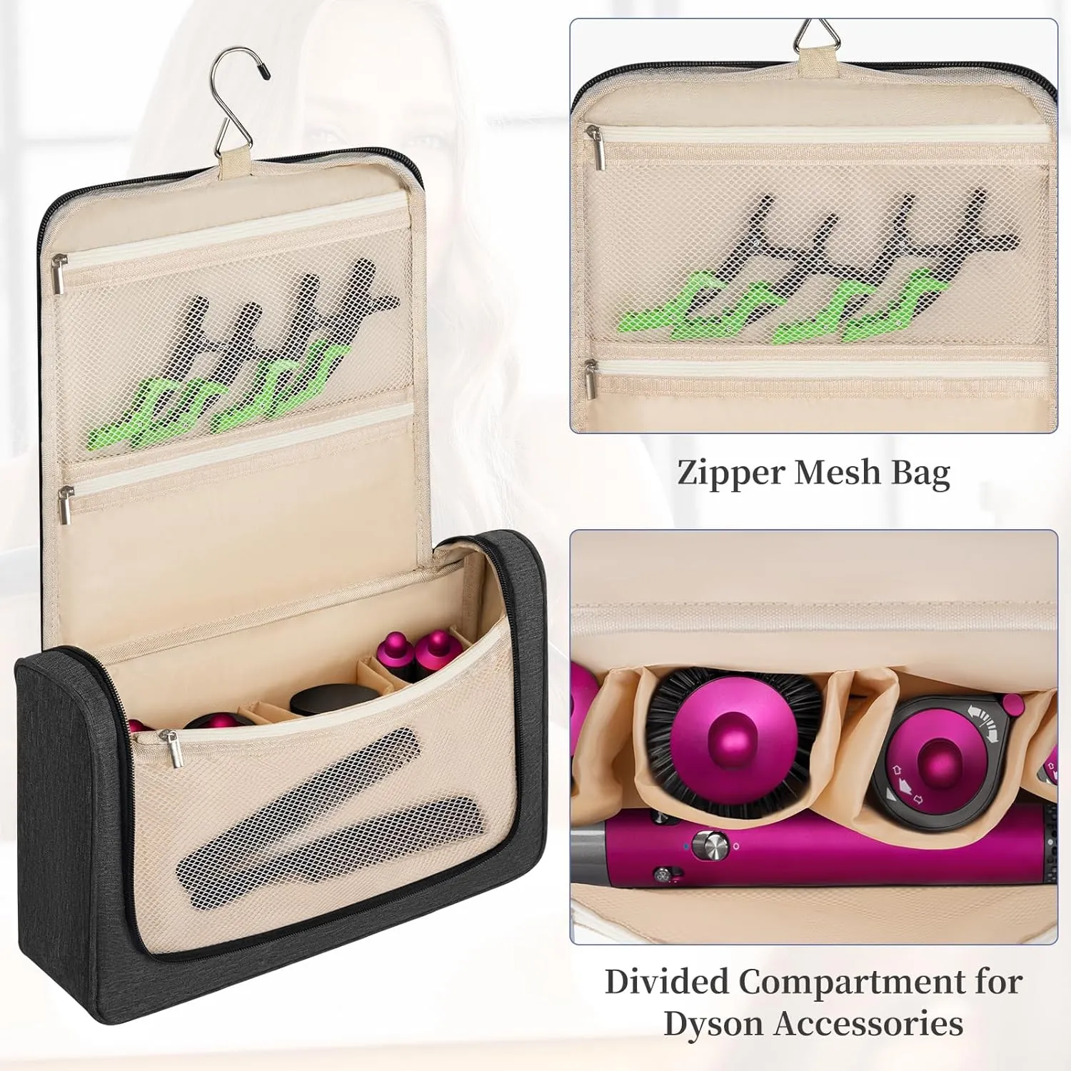Travel Storage Bag Compatible with Dyson Airwrap Styler, Portable Travel Organizer for Hair Curler and Attachment with Multi-pockets