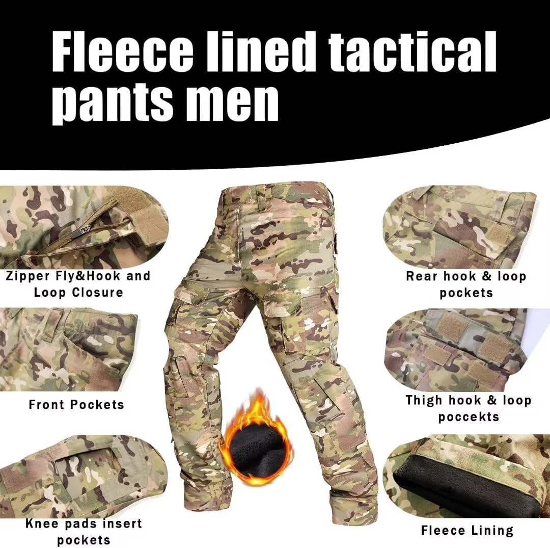 TRGPSG Men's Fleece Lined Hiking Pants, Winter Cargo Pants, Snow Ski Pants Tactical Outdoor Trousers with Multi-Pocket.