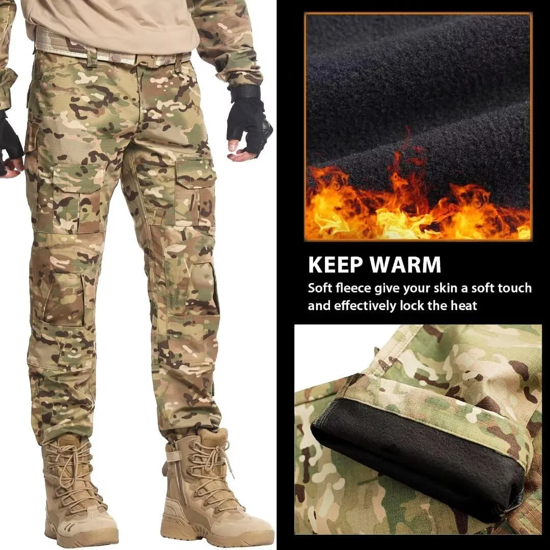 TRGPSG Men's Fleece Lined Hiking Pants, Winter Cargo Pants, Snow Ski Pants Tactical Outdoor Trousers with Multi-Pocket.