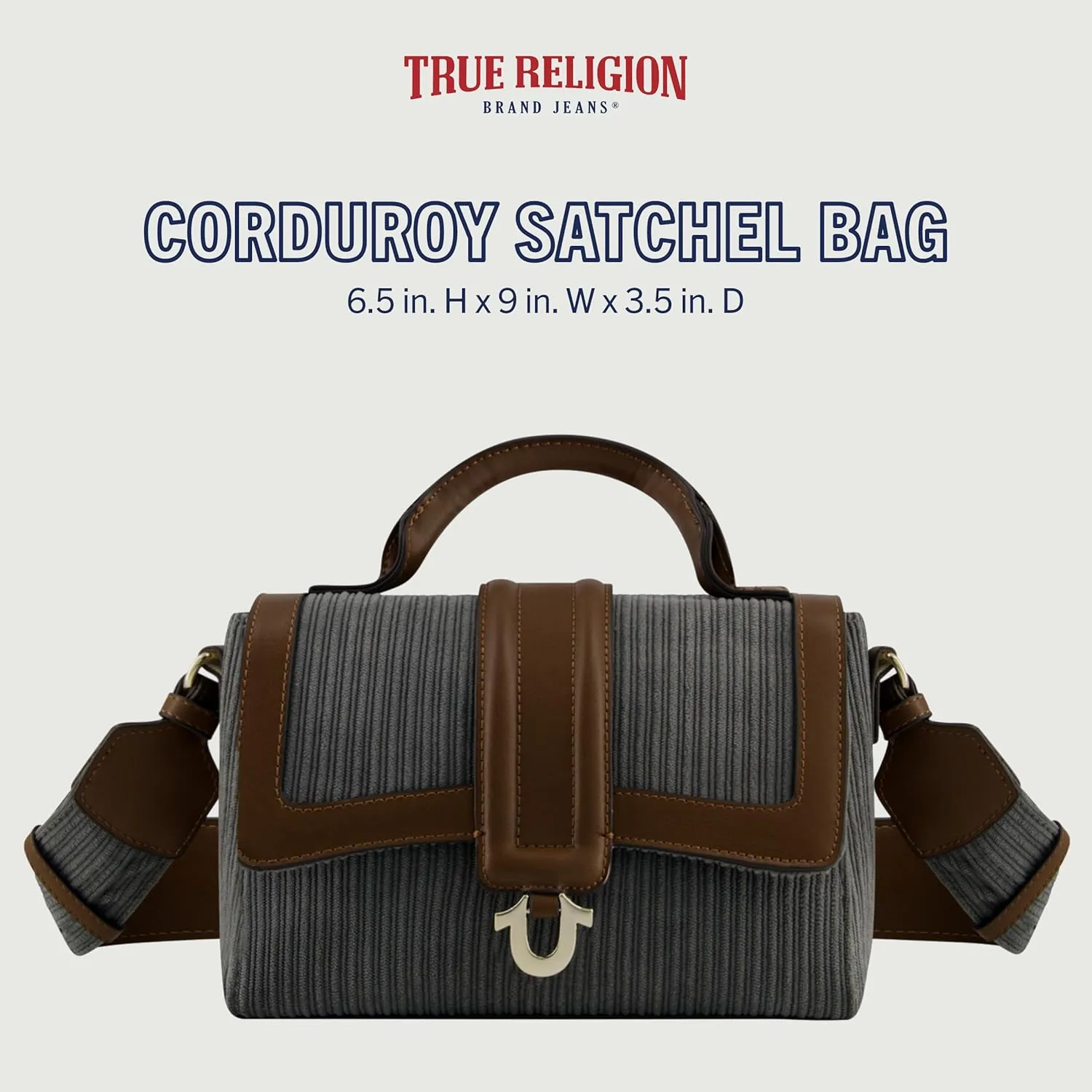 True Religion Women's Satchel Bag Purse, Corduroy Mini Crossbody Travel Handbag with Adjustable Shoulder Strap
