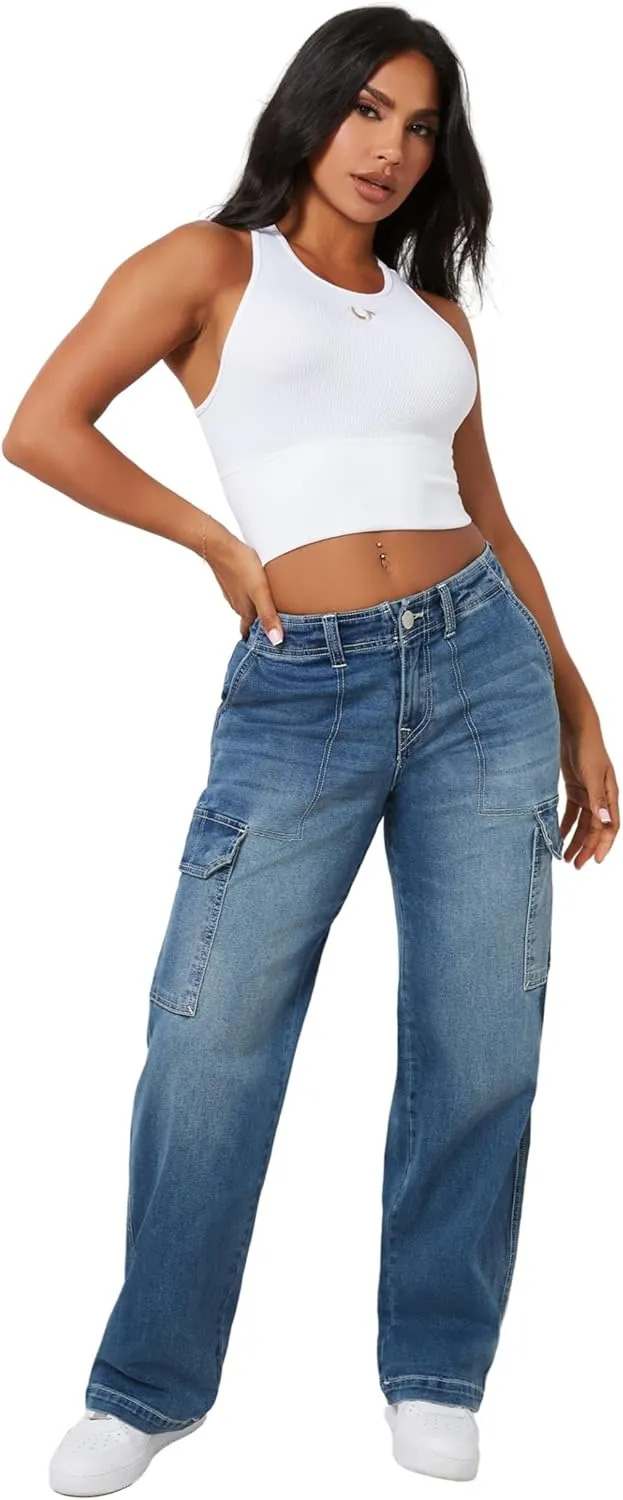 True Religion Women's SN Cargo Denim Pant: Elevated Style with Functional Utility