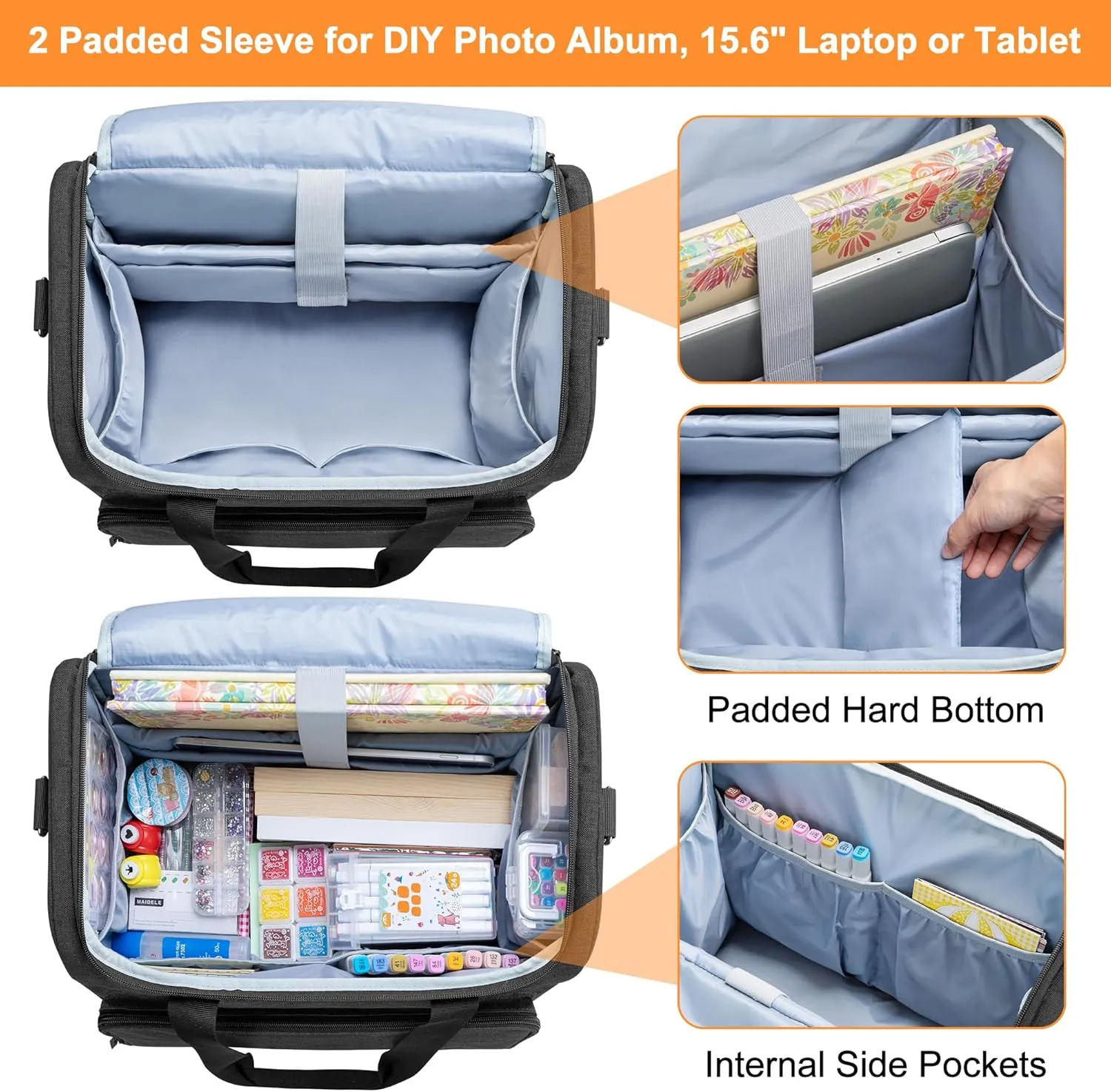 Trunab Rolling Scrapbook Tote Craft Organizers and Storage with Wheels, Craft Bag for 12 X 12 inch Scrapbook Album and Laptop, for Women