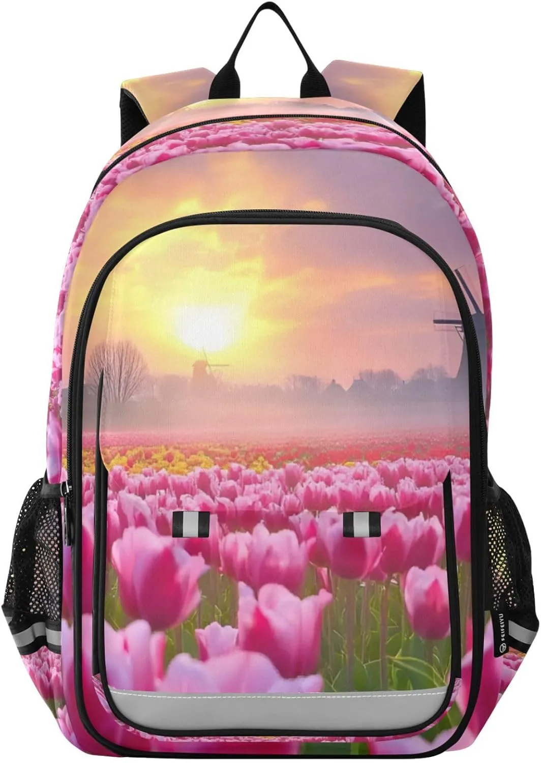 Tulip Field Landscape Backpack for Women Men Travel Laptop Daypack Shoulder Bag Book Bag Daypack with Reflective Strip 12.9” × 17.7”