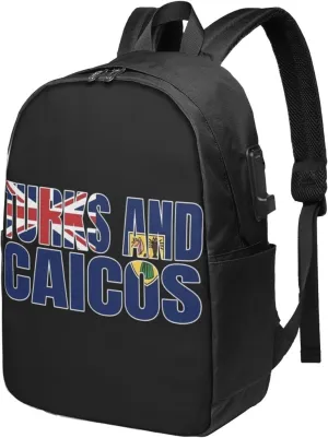 Turks Caicos Islands Flags Laptop Backpacks Travel Backpack Casual Business Daypack Sport Rucksack Computer Bag Fits up to 17 Inch Notebook with USB Port