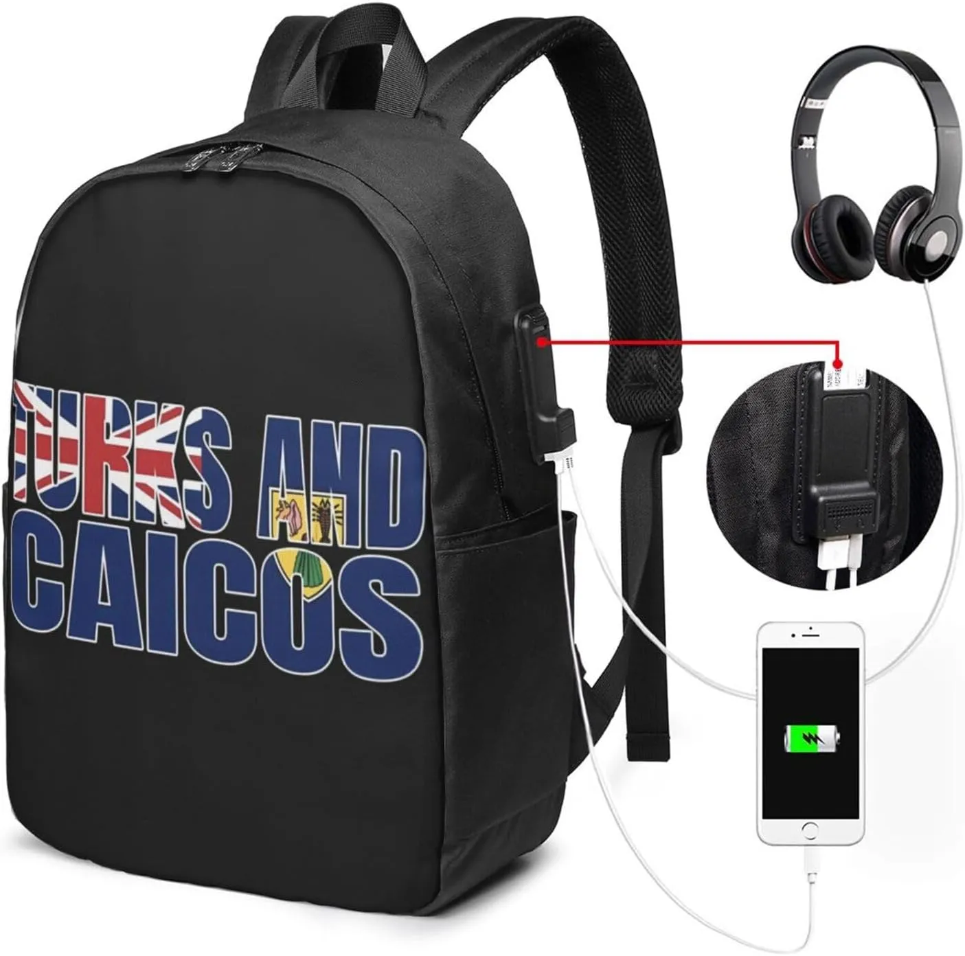 Turks Caicos Islands Flags Laptop Backpacks Travel Backpack Casual Business Daypack Sport Rucksack Computer Bag Fits up to 17 Inch Notebook with USB Port