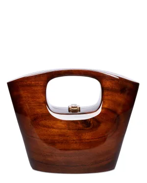 Twiggy Sculpted Wood Top Handle Bag in Brown