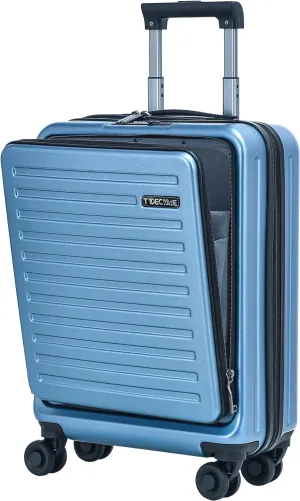 TydeCkare 20 Inch Carry On Luggage with Front Pocket, 21.65 * 15.35 * 7.87" Suitable for Airplane Overhead Bin, 34L PC ABS Hardshell, Ice Blue