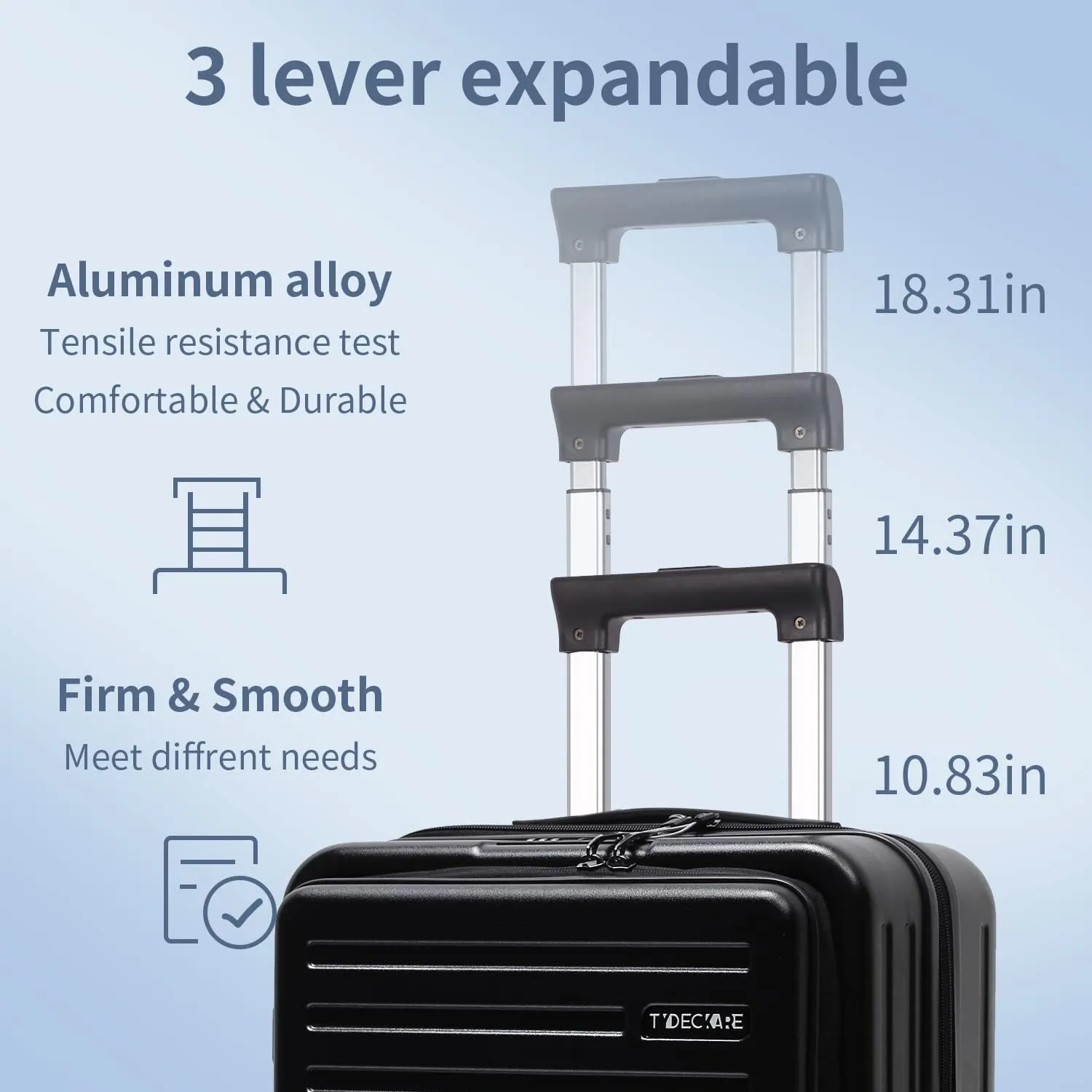 TydeCkare 20 Inch Luggage Carry On with Front Compartment, 22x14.6x10in, 45L, Lightweight ABS PC Hardshell Suitcase with TSA Lock, YKK Zipper & 4 Spinner Silent Wheels, Black