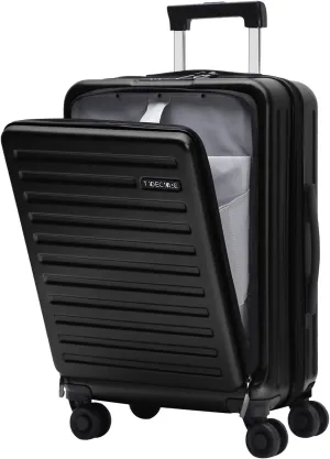 TydeCkare 20 Inch Luggage Carry On with Front Compartment, 22x14.6x10in, 45L, Lightweight ABS PC Hardshell Suitcase with TSA Lock, YKK Zipper & 4 Spinner Silent Wheels, Black