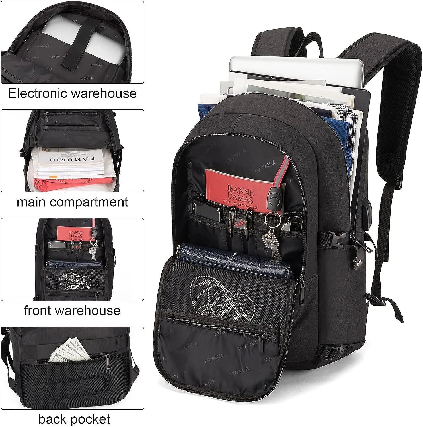 Tzowla Laptop Backpack for Men Women,Travel Work Security Anti Theft Water Resistant Computer Bookbags with USB Charging Port,Gifts, Fit 14.3/15.6 inch Accessories