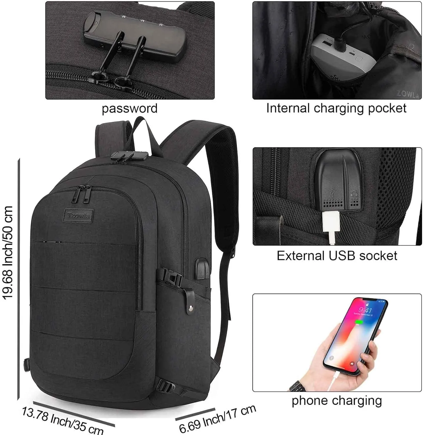 Tzowla Laptop Backpack for Men Women,Travel Work Security Anti Theft Water Resistant Computer Bookbags with USB Charging Port,Gifts, Fit 14.3/15.6 inch Accessories