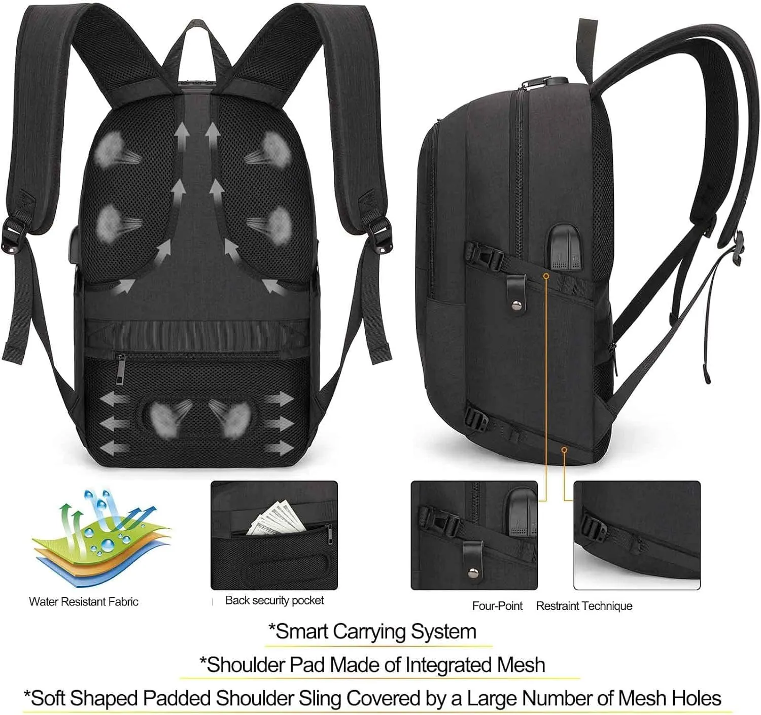 Tzowla Laptop Backpack for Men Women,Travel Work Security Anti Theft Water Resistant Computer Bookbags with USB Charging Port,Gifts, Fit 14.3/15.6 inch Accessories