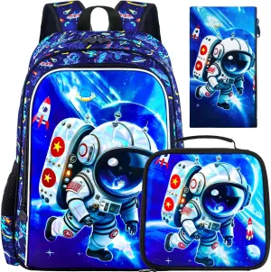 UFNDC 3PCS Boys Backpack,16”Kids Dinosaur Bookbag with Lunch Box, School Bag for Elementary Toddler