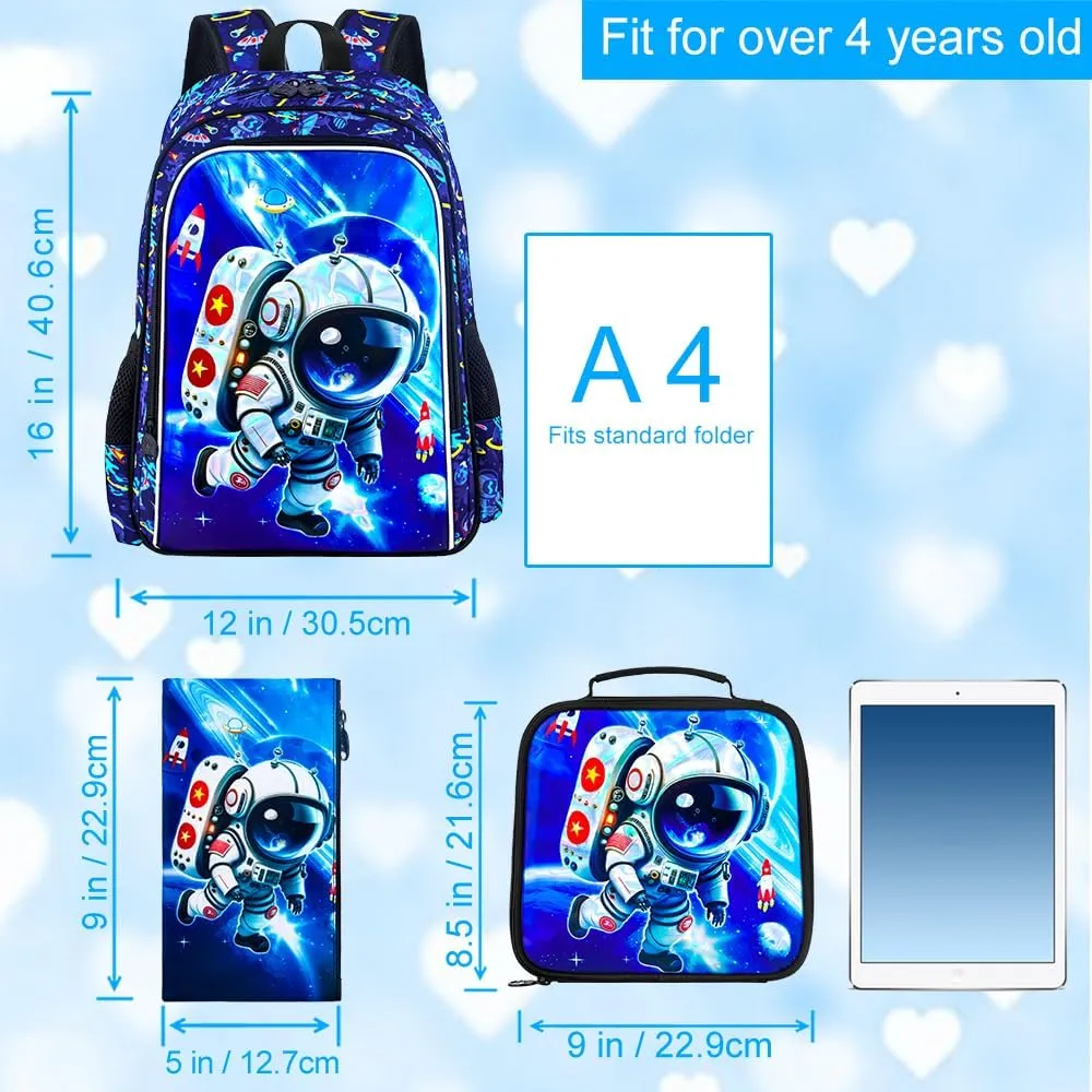 UFNDC 3PCS Boys Backpack,16”Kids Dinosaur Bookbag with Lunch Box, School Bag for Elementary Toddler