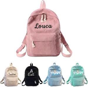 Ulico Personalized Corduroy Backpack with Embroidered Name, Custom Laptop Backpacks Shoulder Bag Medium Travel Daypack