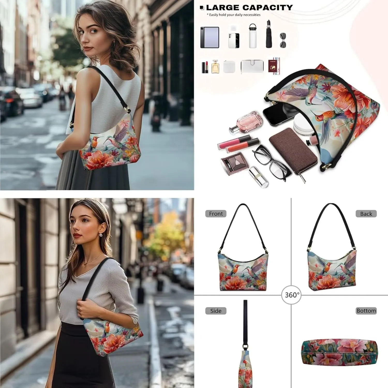 Underarm Purse Set for Women Soft Shoulder Purse Handbag with Wallet Set Smooth Top-Handle Shoulder Bag Clutch