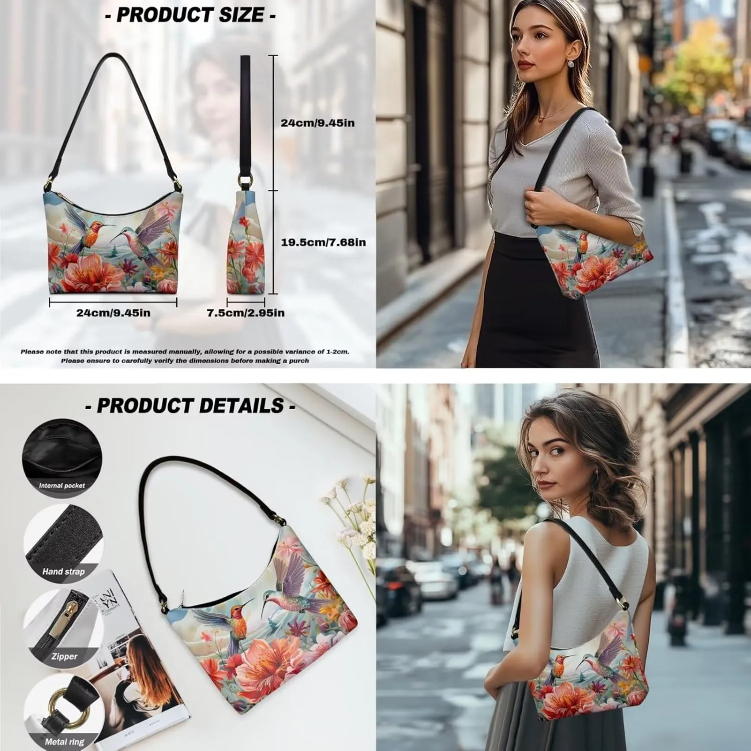 Underarm Purse Set for Women Soft Shoulder Purse Handbag with Wallet Set Smooth Top-Handle Shoulder Bag Clutch