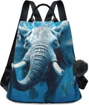Underwater Elephant Seabed Backpack for Women Anti Theft Large Fashion Travel Shoulder Bag Purse Rucksack Lightweight