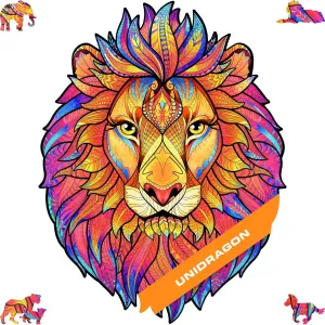 UNIDRAGON Wooden Puzzles for Adults Unique Jigsaw Puzzles - King Size Mysterious Lion Big 12.2" х15.7 327 PCS Deko with Cut 0.03 mm Wood Accuracy Animal